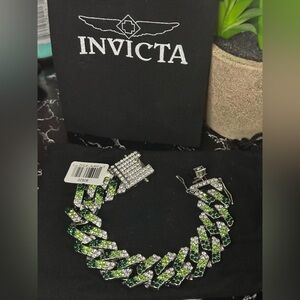 Invicta Green and Silver Chain Bracelet